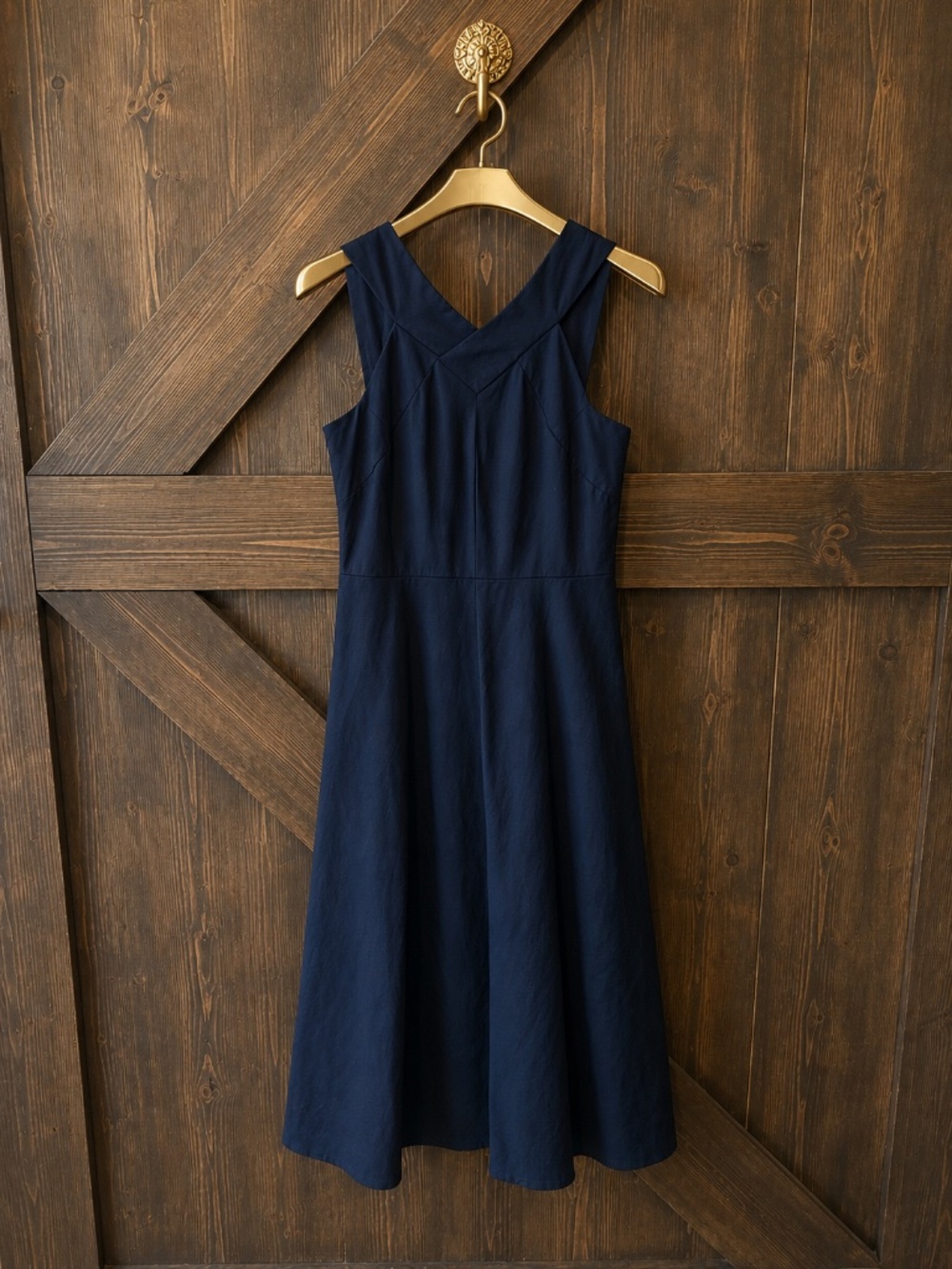 Banana Republic Factory Linen Blend Cross Front Midi Dress Preppy Navy Size 2